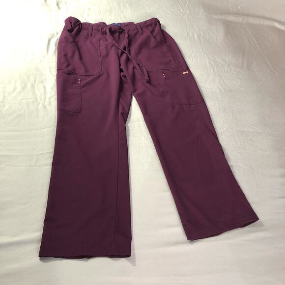 Women’s Koi Sapphire Nurses Scrubs Cargo Pants Size M Petite Burgundy Drawstring - Picture 1 of 10